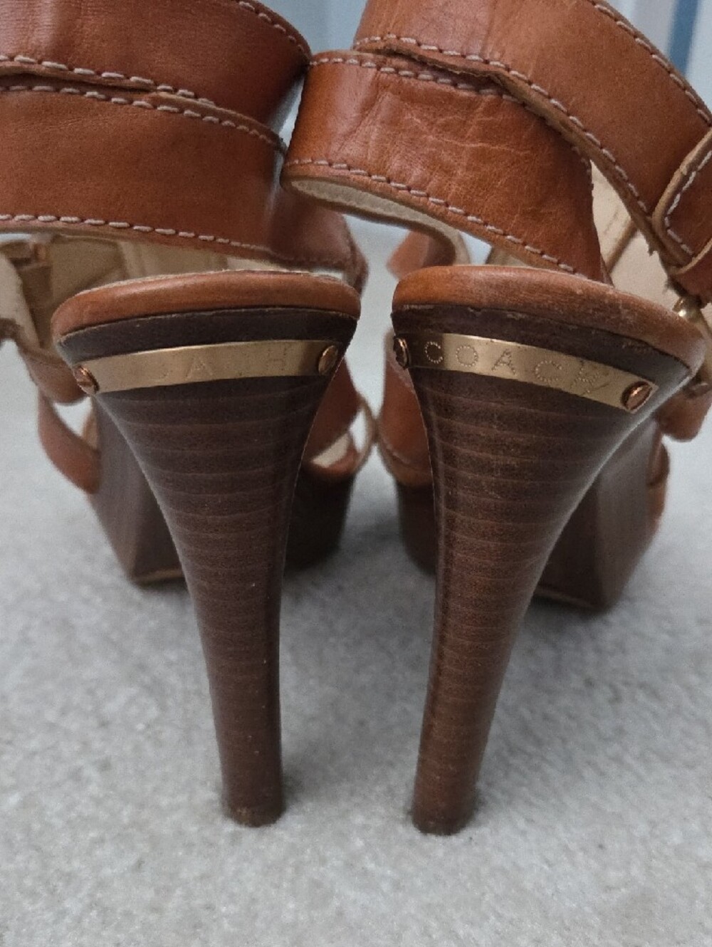 Coach Stephanie Brown Leather Double Buckle Strappy High Heel Sandals - Picture 4 of 11